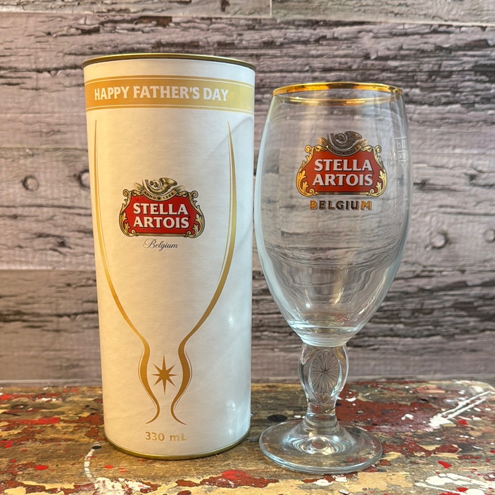 Never Used Stella Artois Happy Father’s Day Chalice Glass and Gift Box Container